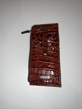 Brahmin Credit Card Wallet ID Melbourne Pecan Croc Embossed Leather Slim 7" x 3"